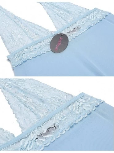 Baby Dolls & Chemises Women Lace Babydoll Lingerie Sleepwear Mesh Chemises - Blue - CN19944T4RK $18.72