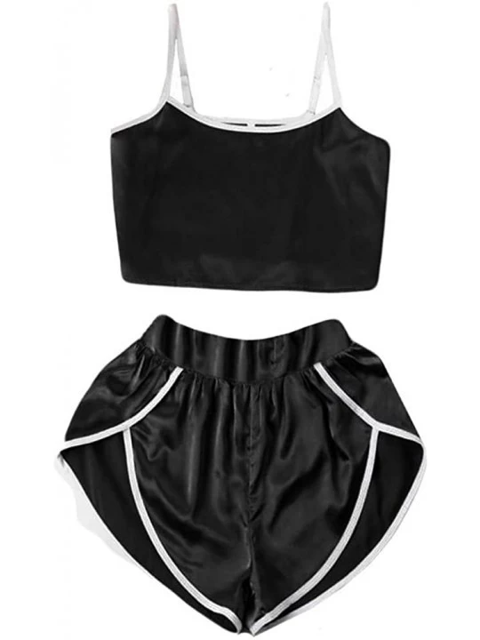 Robes Women Plus Size Loungewear- Sexy Sling Set Girl Nightwear Sleepwear - Black - CL18NWDDQEY $14.22