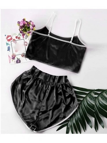 Robes Women Plus Size Loungewear- Sexy Sling Set Girl Nightwear Sleepwear - Black - CL18NWDDQEY $14.22