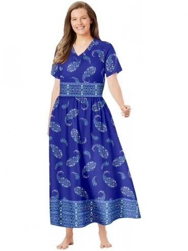 Nightgowns & Sleepshirts Women's Plus Size Crinkle Cotton Lounger Nightgown - Ultra Blue Paisley (0217) - CM1906YNKRS $62.36