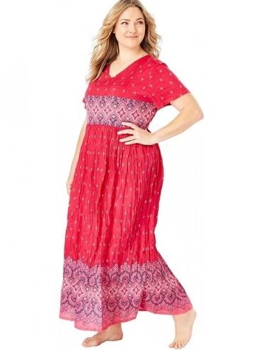 Nightgowns & Sleepshirts Women's Plus Size Crinkle Cotton Lounger Nightgown - Ultra Blue Paisley (0217) - CM1906YNKRS $28.72