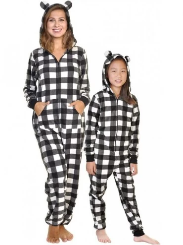Sets Women's & Kid's Fleece Novelty One-Piece Hooded Pajamas - Black and White Plaid - CL18L2WGMDU $18.26
