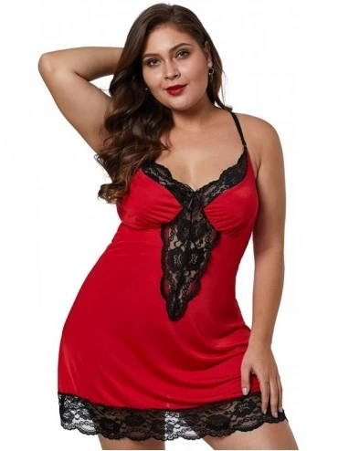 Baby Dolls & Chemises Women's Sexy Lingerie Floral Full Slip V Neck Sleepwear Lace Chemise Nightwear Plus Size - Red - CH198N...