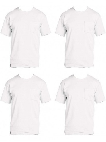 Undershirts mens 5 oz. 100% Heavy Cotton HD Pocket T-Shirt (3931P) WHITE-4PK - C71201TCO5P $54.11