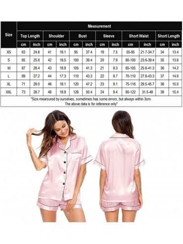 Sets Womens Silk Satin Pajamas Short Sleeve Loungewear Two-Piece Sleepwear Button-Down Pj Set - Pink-03 - CY19EZC3YWW $20.50