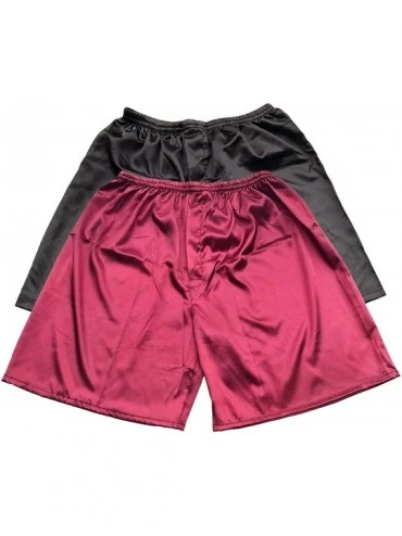Boxers Men's Satin Boxers Shorts Combo Pack Underwear - Black + Burgundy (2-pack) - CM18SZN64DL $34.90