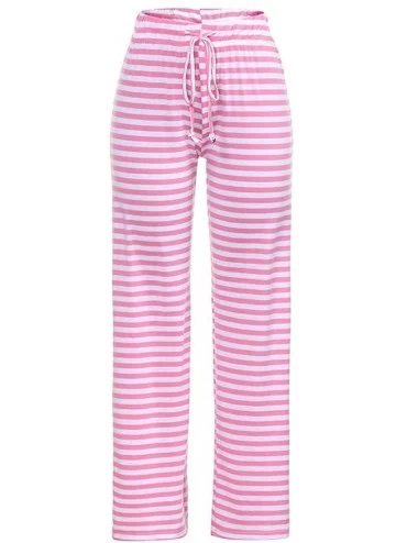 Bottoms Women's Pajama Lounge Pants Women's Stretch Comfy Striped Drawstring Wide Leg High Waisted Pajama Pants - Pink - CW19...