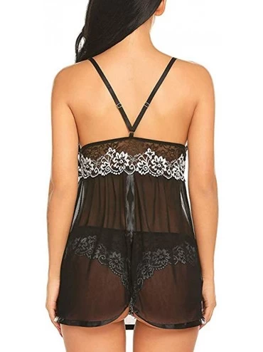 Garters & Garter Belts Womens Lingerie Sexy Babydoll Lace Silks Set Straps Chemise Underwear Sleepdress Nightwear - X06-black...