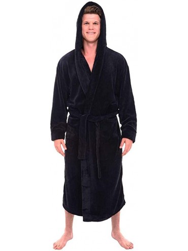 Robes Mens Long Plush Bathrobe Robe Pajama Sleepwear Nightwear Shawl Warm Coat - Zc-black - C218M4DS90G $49.49