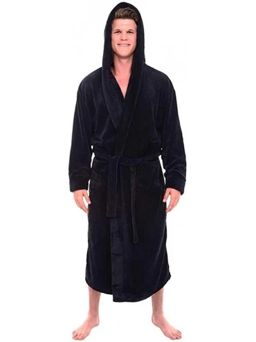 Robes Mens Long Plush Bathrobe Robe Pajama Sleepwear Nightwear Shawl Warm Coat - Zc-black - C218M4DS90G $41.71