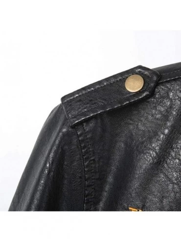 Thermal Underwear Men's Leather Moto Coat Casual Long Sleeve Zip-Up Appliqué Cotton Baseball Jacket - Black - C318A96DCAS $42.02