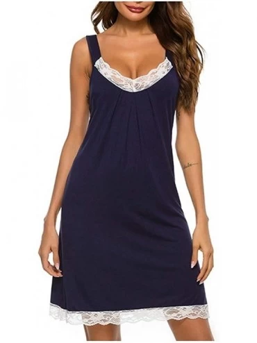 Nightgowns & Sleepshirts Women's Sleeveless T-Shirt Dress Lace Bandage Loose Nightdress Ladies Comfy Home Sleepwear - Navy - ...