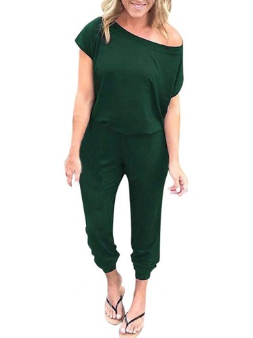 Thermal Underwear Women's Jumpsuit Pocket Off Shoulder Short Sleeve Jumpsuit - Green - CP198AW2UL4 $77.83