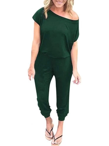Thermal Underwear Women's Jumpsuit Pocket Off Shoulder Short Sleeve Jumpsuit - Green - CP198AW2UL4 $65.72