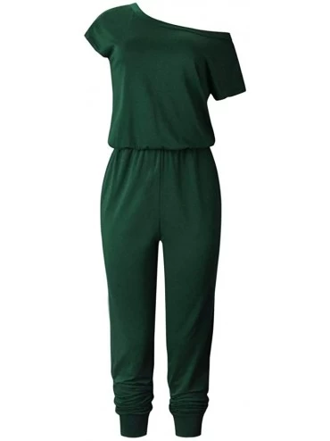 Thermal Underwear Women's Jumpsuit Pocket Off Shoulder Short Sleeve Jumpsuit - Green - CP198AW2UL4 $42.38
