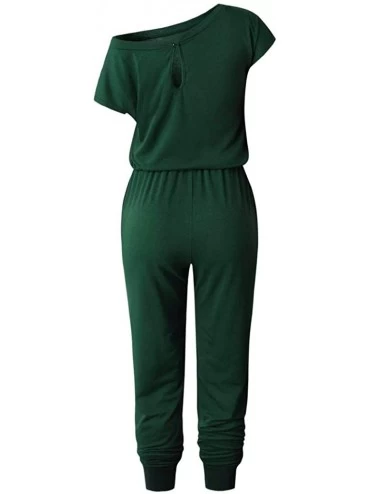 Thermal Underwear Women's Jumpsuit Pocket Off Shoulder Short Sleeve Jumpsuit - Green - CP198AW2UL4 $42.38