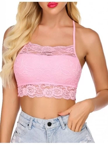 Bras Sexy Bralettes for Women High Neck Lace Camisoles Double-Layered Crop Top - Pastel Pink - C0197QNW6I2 $27.99