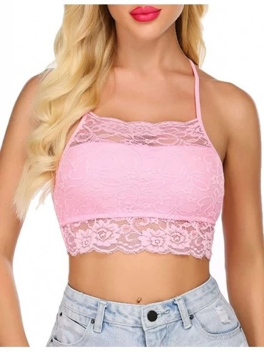 Bras Sexy Bralettes for Women High Neck Lace Camisoles Double-Layered Crop Top - Pastel Pink - C0197QNW6I2 $18.16