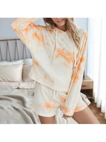 Sets Lounge Wear Outfits for Women-Tie Dye Printed Long Sleeve Tops and Shorts PJ Sets 2 Piece Pajamas Set Hooded Sleepwear -...
