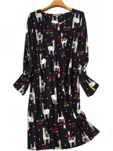 Nightgowns & Sleepshirts Women's Long Sleeves Nightgown Cotton Sleepwear Print Tee Sleep Dress - Black Sheep - CE18I7GT68D $2...