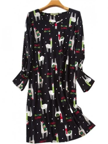 Nightgowns & Sleepshirts Women's Long Sleeves Nightgown Cotton Sleepwear Print Tee Sleep Dress - Black Sheep - CE18I7GT68D $2...