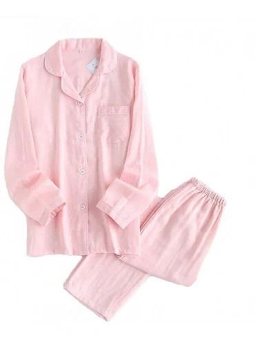 Sleep Sets Pajamas Set Long Sleeve Sleepwear Button Down Lounge Set for Men- Women - Pink - CK18UZMZHAU $31.72