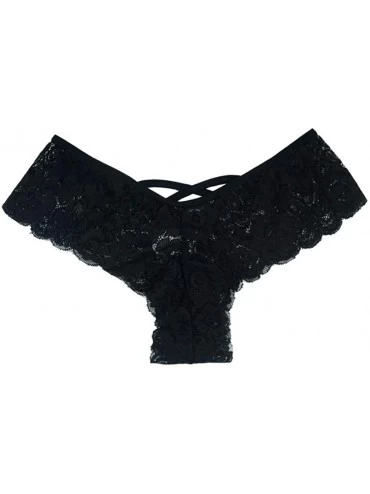 Panties Women Lingerie Sexy Lace Thongs T-String Underwear See Trough Panties G-String (Pack 4) - Black - CM18N0Q72T7 $8.84