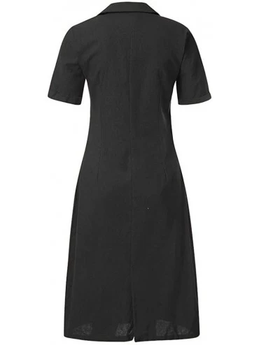 Nightgowns & Sleepshirts Women Casual Sexy Solid Casual Button Short Sleeve Loose Party Long Linen Dress Mid-Calf - Black - C...