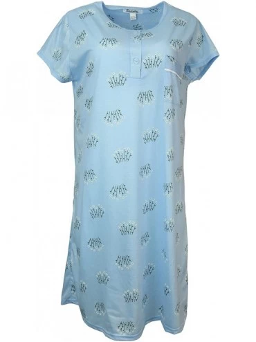 Nightgowns & Sleepshirts Women's Lightweight Cotton Blend Nightgown- Short Sleeves - Blue Daisy Bunches - C418R9EKEOZ $18.45