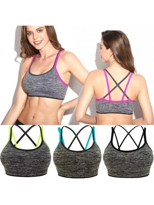 Bras Women's Medium Support Strappy Back Energy Sport Bra Comfort Feel with Removable Pad Plus Size - Green - CO18Y4HLNA3 $20.46