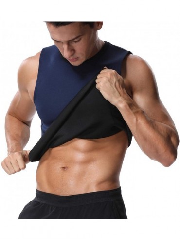 Shapewear Men Sauna Sweat Vest Neoprene Tank Top Slimming Vest Weight Loss Body Shaper Shirt Workout Suit - Navy Blue - CI18N...