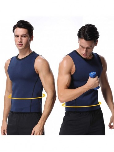 Shapewear Men Sauna Sweat Vest Neoprene Tank Top Slimming Vest Weight Loss Body Shaper Shirt Workout Suit - Navy Blue - CI18N...