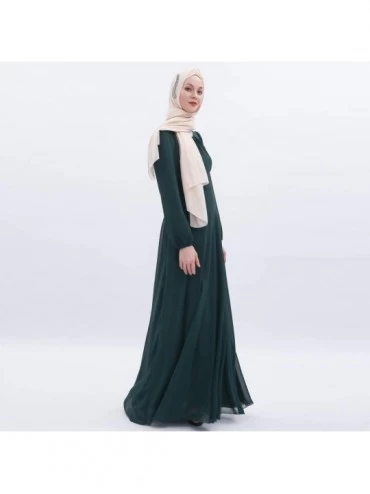 Womens Long Sleeve Maxi Dress Muslim Abaya Robe Plain Simple Modern ...