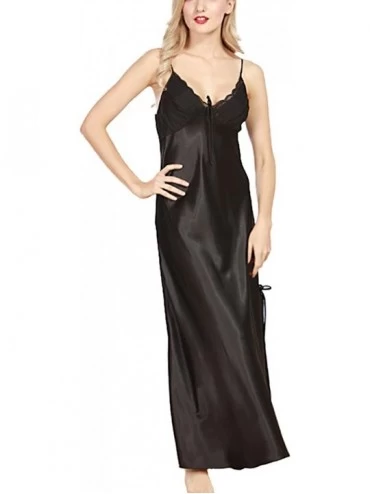 Nightgowns & Sleepshirts Women's Lingerie- Ladies Satin Pajamas Lace Nightwear- Long Nightdress - Black - CO18C5TLXL2 $52.27
