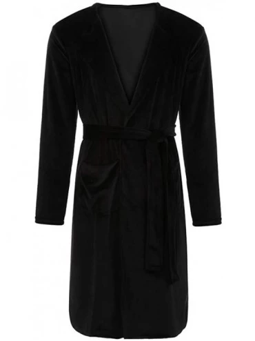 Robes Mens Hooded Robe - Plush Shawl Kimono Bathrobe - Black - CN18KXEK0S9 $42.71