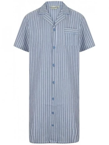 Sleep Tops Mens Striped Nightshirt 100% Cotton Button Through Traditional Nightwear (Blue or Red) - Blue - CP18UALH05N $62.59