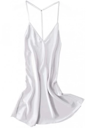 Baby Dolls & Chemises Women Sexy Satin Sleepwear Babydoll Lingerie Nightdress Pajamas - White - CP199UUZN6E $18.14