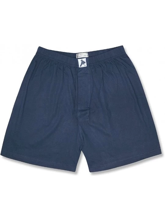 Boxers Mens Solid Navy Blue Color Boxer 100% Knit Cotton Shorts - C511IVBI0VX $18.27