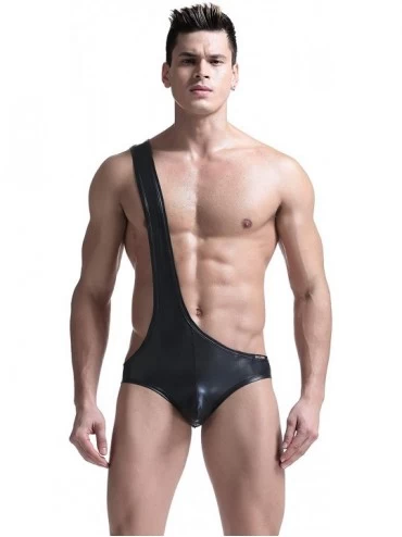 Briefs Men's Jockstrap Leotard Underwear Jumpsuits Wrestling Singlet Bodysuit - Style-1710 Black - C518LC2LT9R $17.71
