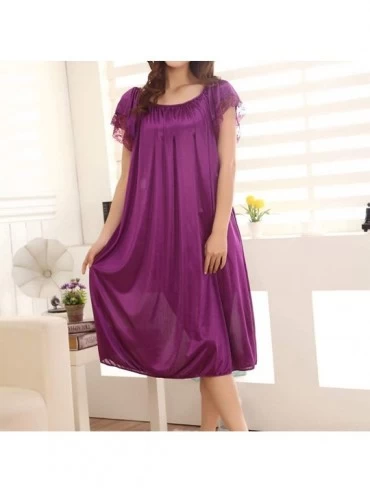 Nightgowns & Sleepshirts Solid Color Sleepwear Women Short Sleeve Sleepy Tee Shirt Soft Sleepshirt Ruffle Seams Nightgown - P...