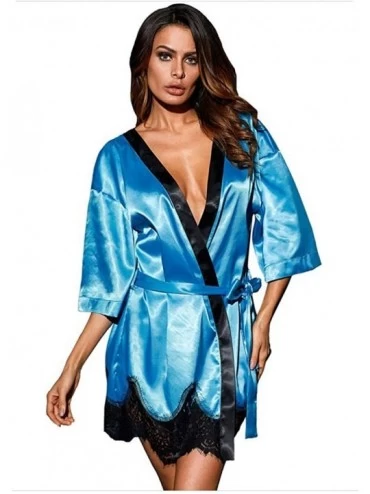 Nightgowns & Sleepshirts Women Sexy Lingerie V Neck Nightwear Sleepwear Lace Chemise Kimono - Blue - CL18A3ETH9R $19.80