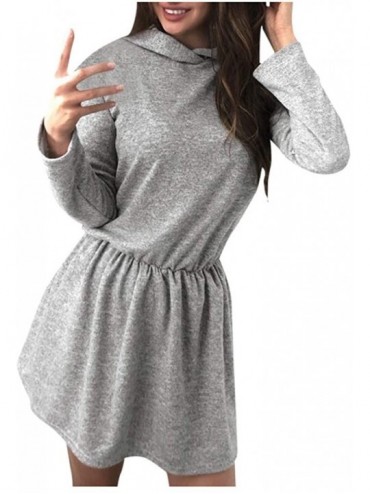 Slips Womens Mini Hooded Dress Solid Color Long Sleeve Casual Pullover Tops Dresses - Gray - C4193NQ9ESS $33.47