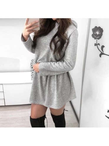 Slips Womens Mini Hooded Dress Solid Color Long Sleeve Casual Pullover Tops Dresses - Gray - C4193NQ9ESS $15.72