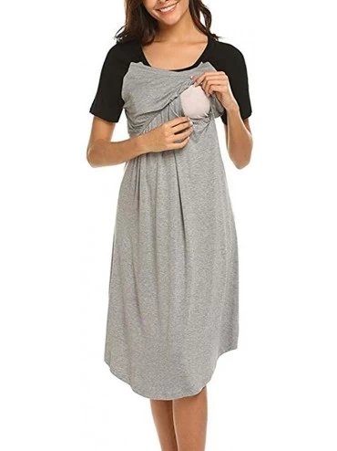 Thermal Underwear Women's Maternity Dress Nursing Nightgown Breastfeeding Nightshirt Sleepwear - Gray - CW18TRQA8XZ $14.44