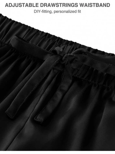 Sets Womens Pajamas Set- Satin Pajamas Button-Down Long Sleeve Silk Pajama Sleepwear Loungwear Set S~XL - Black - C218G9R3WDS...