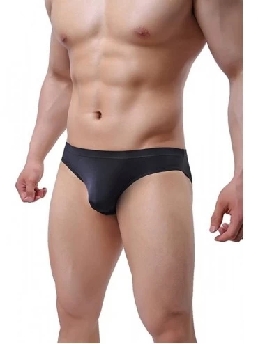 Briefs Men's Sexy Ice Silk Bikini Underwear Low Rise Seamless Breathable Briefs - Black - C4180CXMG0U $9.71