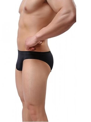 Briefs Men's Sexy Ice Silk Bikini Underwear Low Rise Seamless Breathable Briefs - Black - C4180CXMG0U $9.71