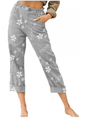 Bottoms Womens Summer Lounge Cotton Straight Floral Printed Wide Leg Pants - Grey - C419C54DHN5 $52.07