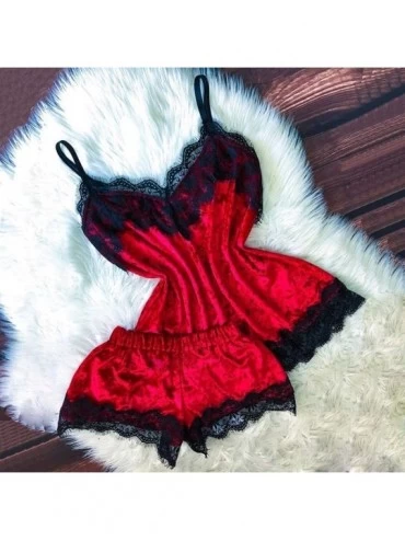 Sets Lace Sleepwear Lingerie Temptation Babydoll Underwear Nightdress Intimates Pajama Set Satin Nightwear Vest Shorts Red - ...