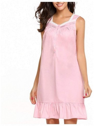 Nightgowns & Sleepshirts Lace Patchwork Nightgown Women Square Collar Sleepwear Summer Ruffle Hem Button Sleepwear Dress - Pi...